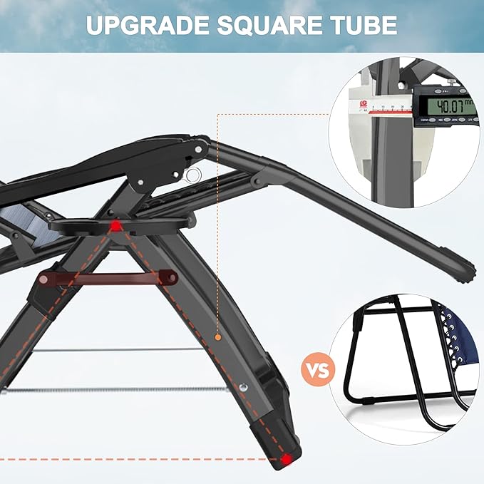 ABORON Zero Gravity Chair,Premium Outdoor Lawn Folding Lounge Chairs,Sturdy Adjustable Reclining Patio Chairs with Built in Cushion,Headrest & Tray