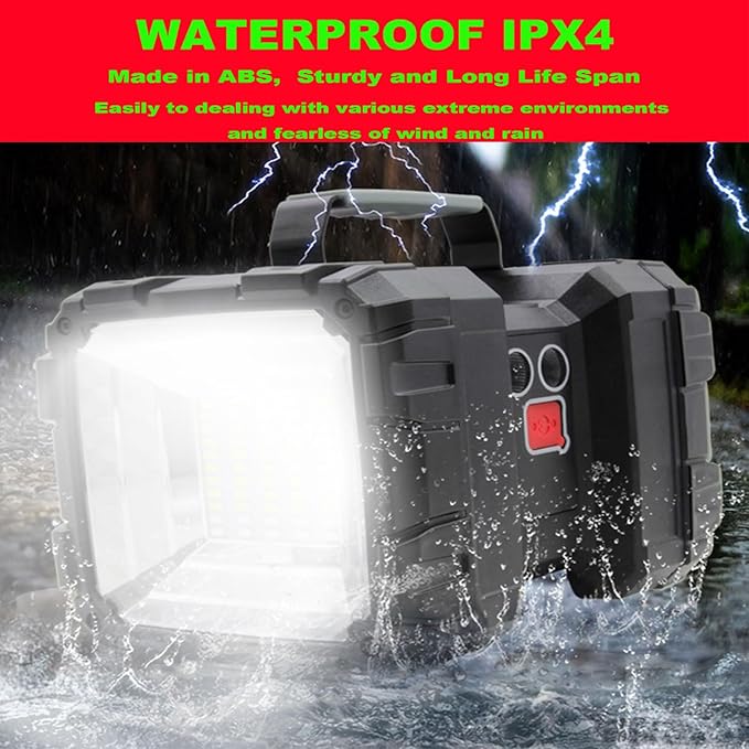 Rechargeable LED Searchlight Flashlight, LED Spotlight Big Power Capacity 15000LM 20h Ultra-Long Standby 7 Lights Modes Camping Work Light, Waterproof, for Home, Outdoor (55 LEDs)