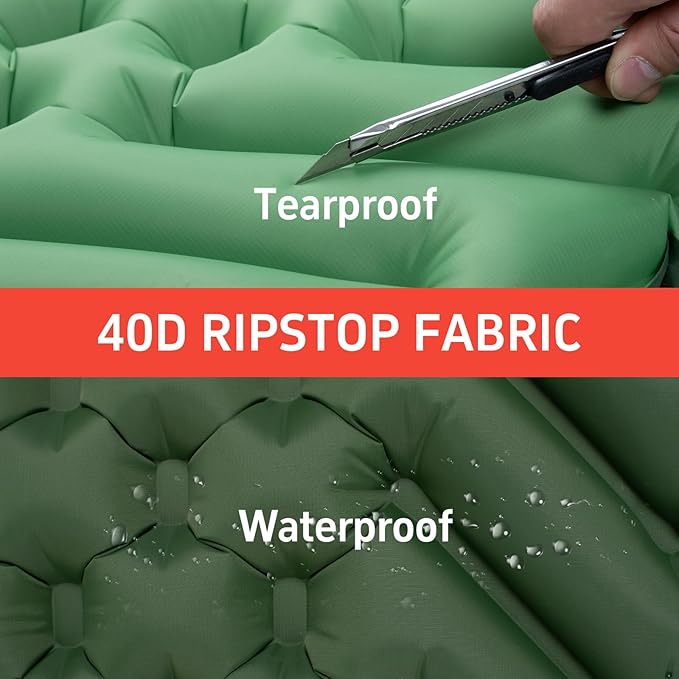 Camping Sleeping Pad & Pillow Set - Mummy Style, Inflates in 30 Seconds, Ultralight and Waterproof and wear-Resistant, Suitable.Camping Mattress for Camping, Backpacking. (Green)