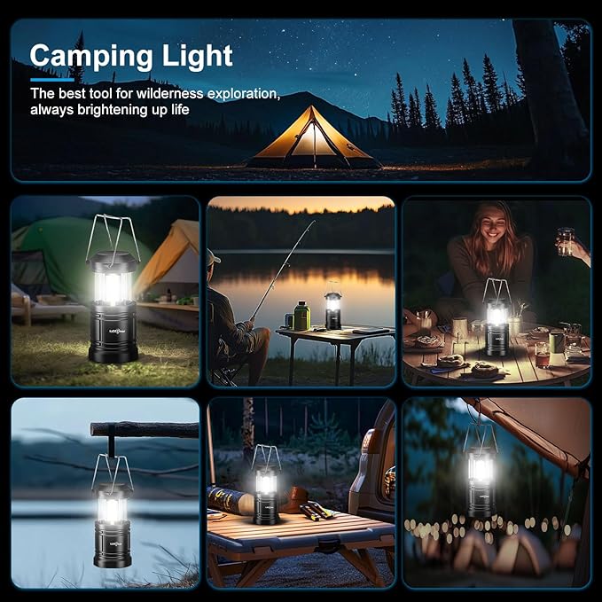 LED Camping Lantern, Battery Operated Lights, Adjustable Brightness for Camping, Emergencies, Power Outages, Outdoor Collapsible Lanterns, 2 Pack