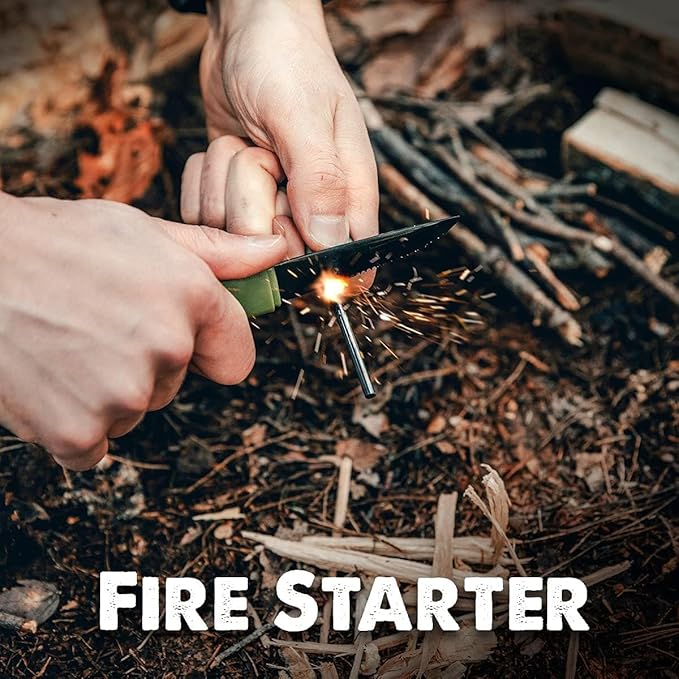 Tapirus Spork Tactical 2-pack Orange/Green | BPA Free Spork, Stainless Steel Knife and Fire Starter | 3 in 1 multipurpose utensil | Hiking, camping & backpacking gear | Fit for MRE