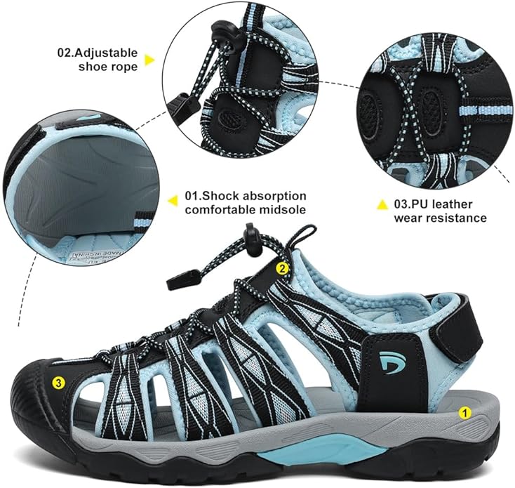 Dannto Women's Sport Hiking Sandals Closed Toe Outdoor Athletic Walking Sandal Lightweight Summer Water Shoes
