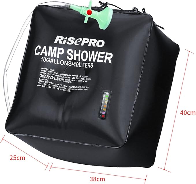 10 gallons/40L Solar Shower Bag Solar Heating Camping Shower Bag with Temperature Hot Water Outdoor Hiking Climbing XH07