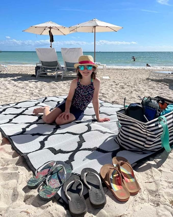 5x7 Black Lattice RV Mat – Extra Thick 5mm Recycled Poly Rug – Heavy-Duty, Waterproof, Reversible – Stylish Luxury Outdoor Rug for Camping, Beach (Black Lattice NO Carry Bag, 5'x7')