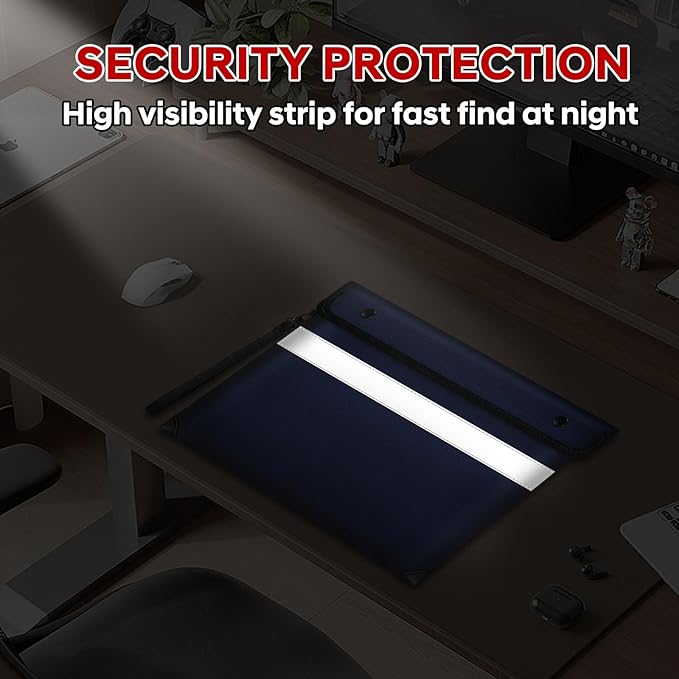 Fireproof Money Bag for Cash 11"x7.7",Upgraded 5200℉ Insulated Water Fire Proof Pouch with Water-resistant Zipper,Fireproof Envelopes for Important Documents,Valuables (Blue)