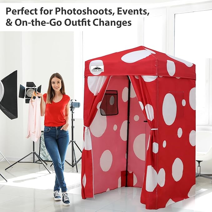 EAGLE PEAK Flex Ultra Compact 4x4 Pop-up Canopy, Sun Shelter, Changing Room, Portable Privacy Canopy Cabana for Pool, Fashion Photoshoots, or Camping, Red Mushroom