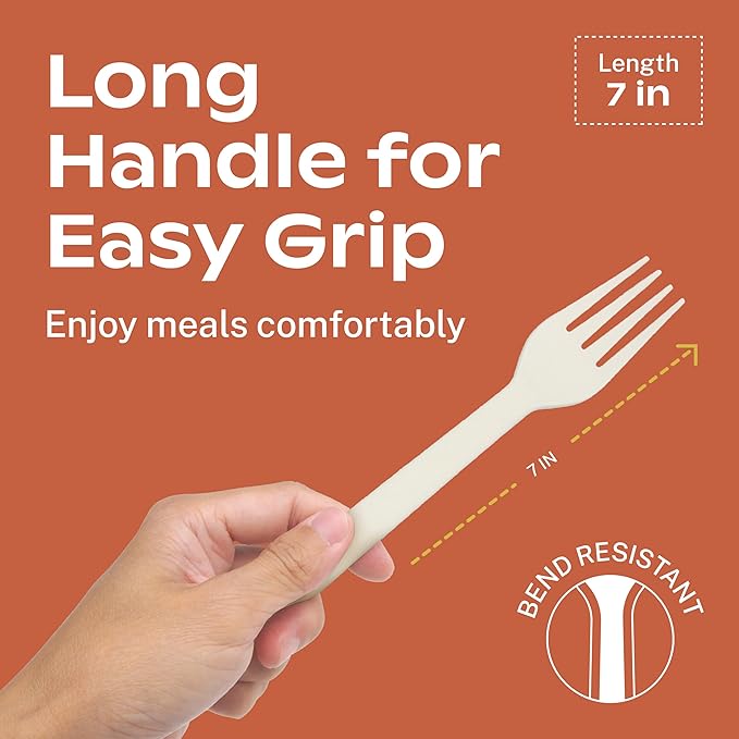 CORAL Ivory White 100% Compostable Spoons & Forks Set - 220 Pieces - No Plastic Utensil 110 Forks, 110 Soup Spoons - Break Resistant with Smooth Edges, Ocean Friendly Alternative to Plastic Silverware