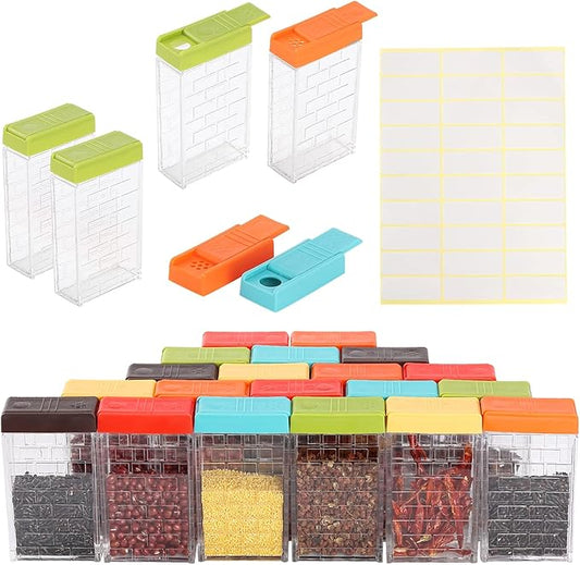 URALFA 24 Travel Spice Containers with 2-in-1 Lids, Seasoning Containers with Labels Spice Jars with Shaker Lids, Travel Spice Kit Empty Plastic Salt Pepper Shaker, Seasoning Shaker for Camping BBQ