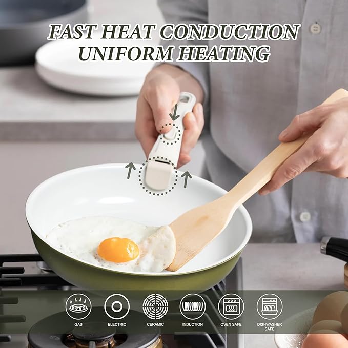 3-ply Stainless Steel Frying Pan,With Titanium Ceramic Coating,Detachable Handle,Dishwasher and Induction&Oven Safe,Compatible All Cooktops,10 inch