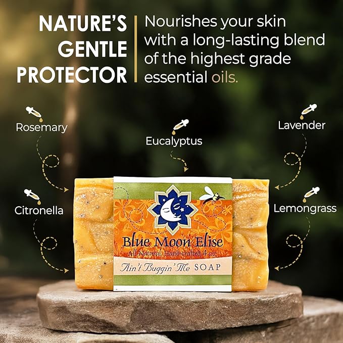 Ain't Buggin Me Citronella Bar Soap for Men and Women, Natural Handmade Soap with Pure Citronella Essential Oils, Soap Bar for Camping and Outdoor Activities