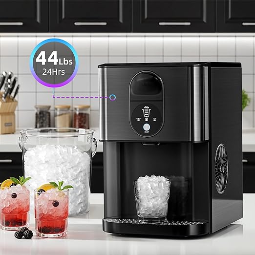 Antarctic Star Nugget Ice Maker,Countertop Ice Maker with Soft Chewable Ice,44 Lbs/24H,Self-Cleaning,One-Click Operation,for Home/Kitchen/Office/Party,Black