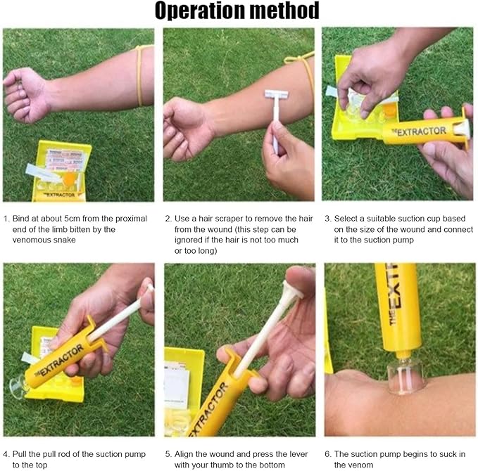Snake Bite Kit, Bee Sting Kit, First aid kit, Venom Extractor Suction Pump, Bite and Sting First Aid for Hiking, Backpacking and Camping. (Yellow Kit)
