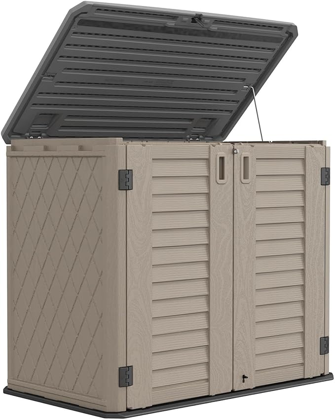 HOMSPARK Outdoor Storage shed, 26 Cu.ft Outdoor Storage Box Waterproof, Outdoor Storage Cabinet for Bike, Garbage Cans, Lawnmower, Garden Accessories, Waterproof, Lockable