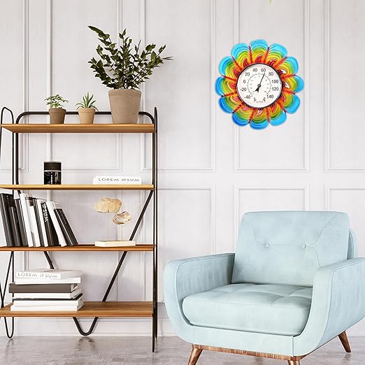 MUMTOP Outdoor Thermometers for Patio-Indoor Outdoor Wall Thermometer - Colorful Flower Outside Thermometer Decorative Temperature for Home or Garden Decor