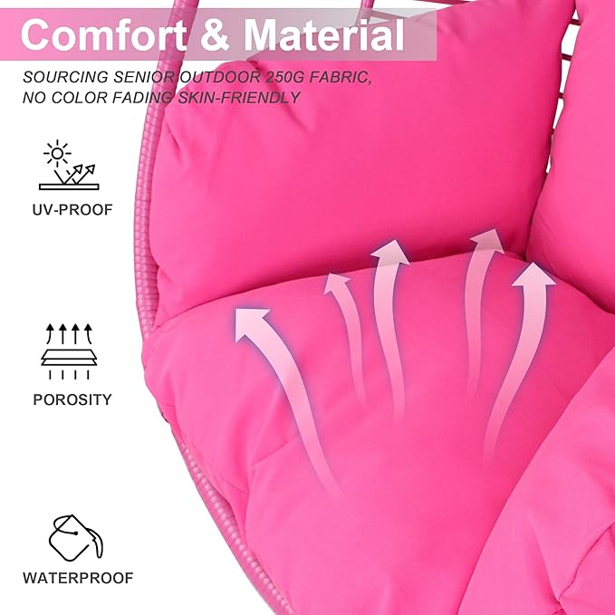 Hanging Egg Chair with Stand - Egg Swing Chair Outdoor Indoor Patio Wicker Chair Swing Hammock Egg Chairs 400lbs Capacity for Outside Patio, Bedroom, Garden and Balcony (Pink, 2P)