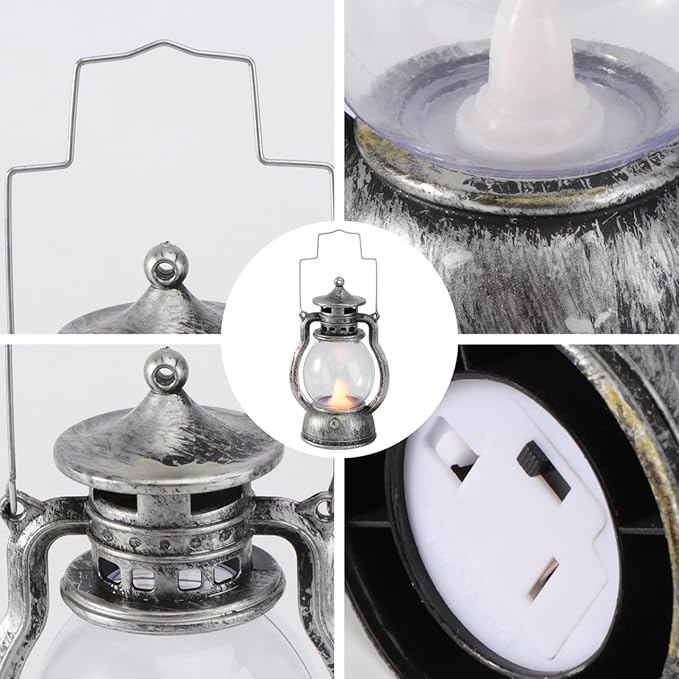 Small Vintage Camping Hanging Lantern , 4inch LED Vintage Lantern Metal, Water and Impact-Resistant Camping lightswith Carry Handle Light Study Room Bedroom 4.92 Inch