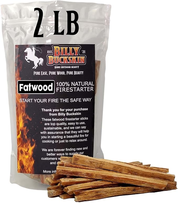 BILLY BUCKSKIN HOME & BEAUTY Buckskin Co.Fatwood Fire Starter Sticks Start a Fire with just 2 Sticks Firestarters for Indoor Fireplace Works in Any Weather Conditions Natural Fire Starters 2lb Bag