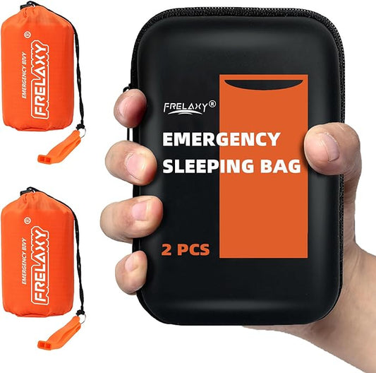 Frelaxy Emergency Sleeping Bag 1-Pack/2-Pack, Extra-Thick Compact Survival Bivy with Whistle, Storage Pouch, and EVA case, Perfect for Survival Kits (Orange - 2 Pack)