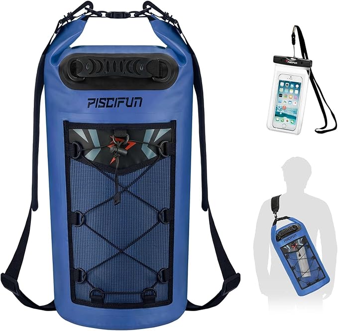 Piscifun Dry Bag, Waterproof Floating Backpack 5L/10L/20L/30L/40L with Waterproof Phone Case for Boating, Kayaking, Fishing