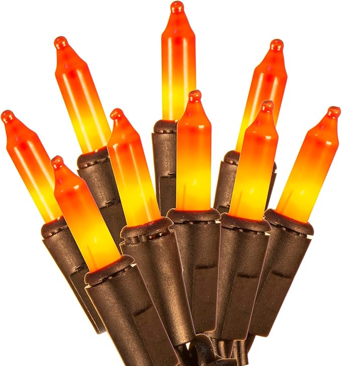 100 Count Orange String Lights Plug in, 21ft Fall Lights with Black Wire, Orange Lights for Halloween Decorations Indoor, Mini String Lights Outdoor Tree Porch,Party Decor