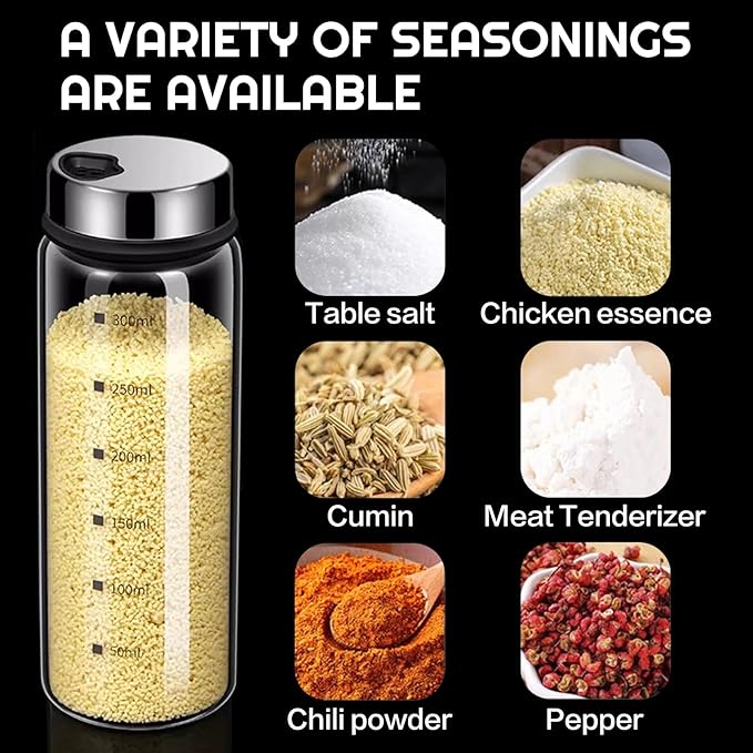 2 Piece 4-Neck Seasoning Shakers Moisture Resistant Seasoning Shakers Glass Seasoning Shakers, Salt and Pepper Shakers with Adjustable Pour Holes - For Seasoning, Picnics (2 large spice jars10oz)