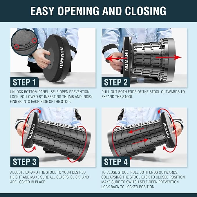 2025 Upgraded Collapsible Stool & 3IN1 Cushioned Carry Bag, Telescopic Folding Stool, Max 620lbs Adjustable Height Camping Chair, Retractable Seat or Travel Footrest for Outdoors, 18" H Stool