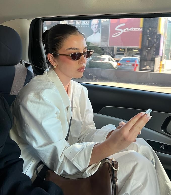 Retro Oval Sunglasses for Women Chic Cat Eye 90s Sunnies Lightweight Narrow Shades Trendy UV protection Sun Glasses