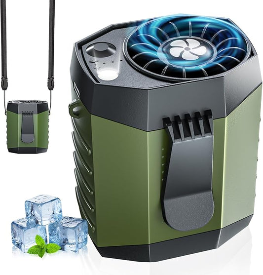 2025 Smart Portable Rechargeable Fan with LED Light & 25H Runtime, 4-Speed 9200RPM Turbo Cooling Personal Waist Fan, Wearable Neck & Belt Clip for Camping, Outdoor, Hiking - Green