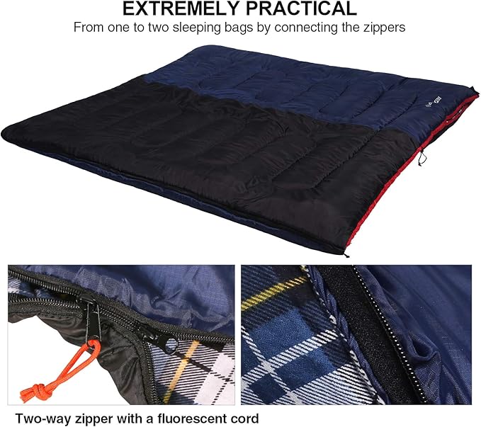 REDCAMP Cotton Flannel Sleeping Bag for Camping Backpacking, Adults Cold Weather Envelope Sleeping Bags with 2/3/4/6lbs Filling