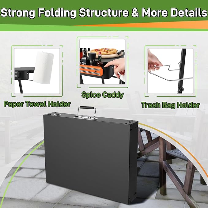 Grill Tables for Outside, Blackstone Griddle Stand with Trash Holder - Fit 17” or 22” Other Tabletop Grill, Folding Portable Ninja Grill Stand& Blackstone Table for Outdoor Tailgate, Camping