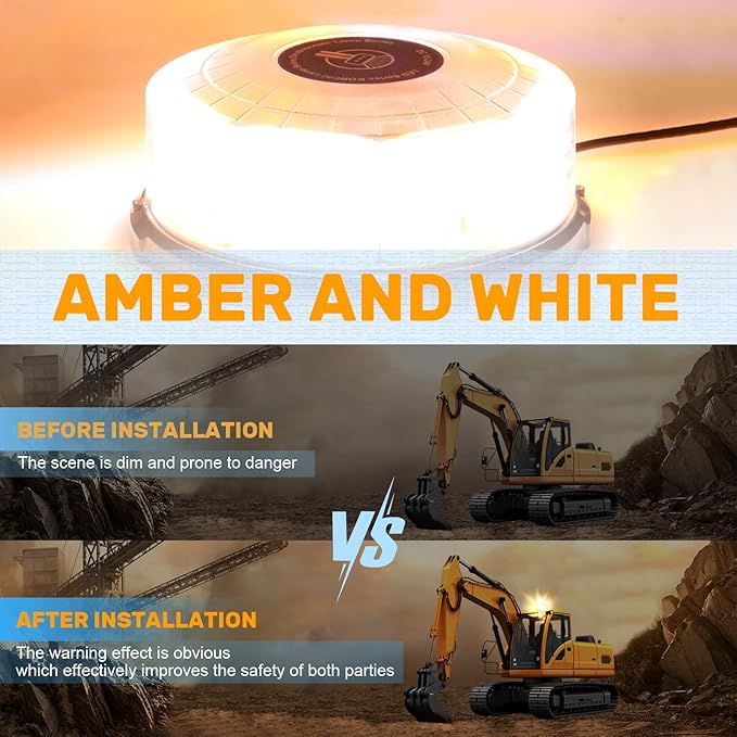 1PCS 96-LED Emergency Lights for Vehicles, 7" Magnetic Rooftop Beacon Light, Rotating Beacon Light, Mini Strobe Warning Forklift Lights, Flashing Lights for Vehicles Trucks Tow(Amber-White)
