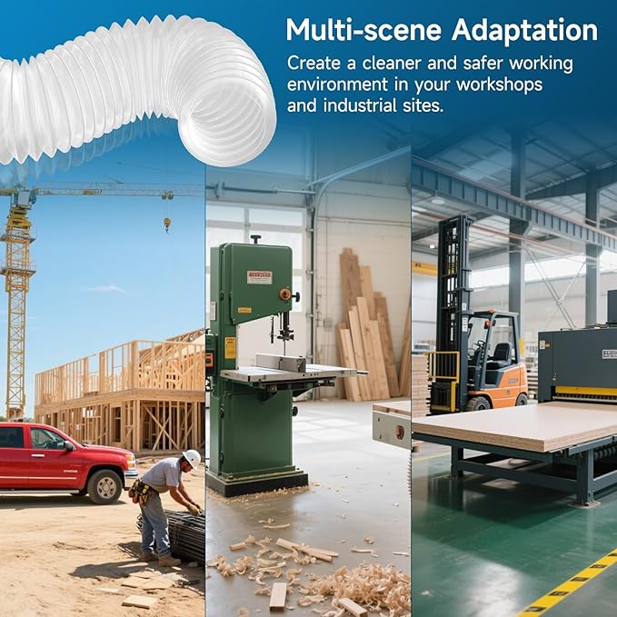 Hon&Guan 2 1/2" x 20' Dust Collection Hose, Flexible Clear Odorless PVC Dust Collector Hose with Carbon Steel Wire, Puncture Resistant Dust Hoses for Woodworking Dust Collecting System