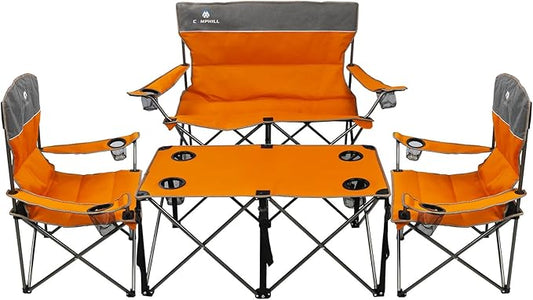 Camping Chair Set of 3, Outdoor Folding Camping Chairs for Heavy People with Cup Holder & Carry Bag,Collapsible Chair Include One Sofa Chair and Two Single Chair,Support up to 500lbs