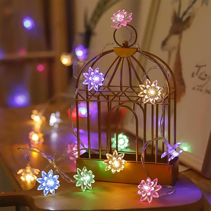 Decorative Flower String Lights, 9.8 FT 30 LED Battery & USB Plug in Powered Novelty Fairy Floral Lamps for Bedroom Window Garden Wedding Party Christmas Easter Tree Hanging Decor (Multicolor)