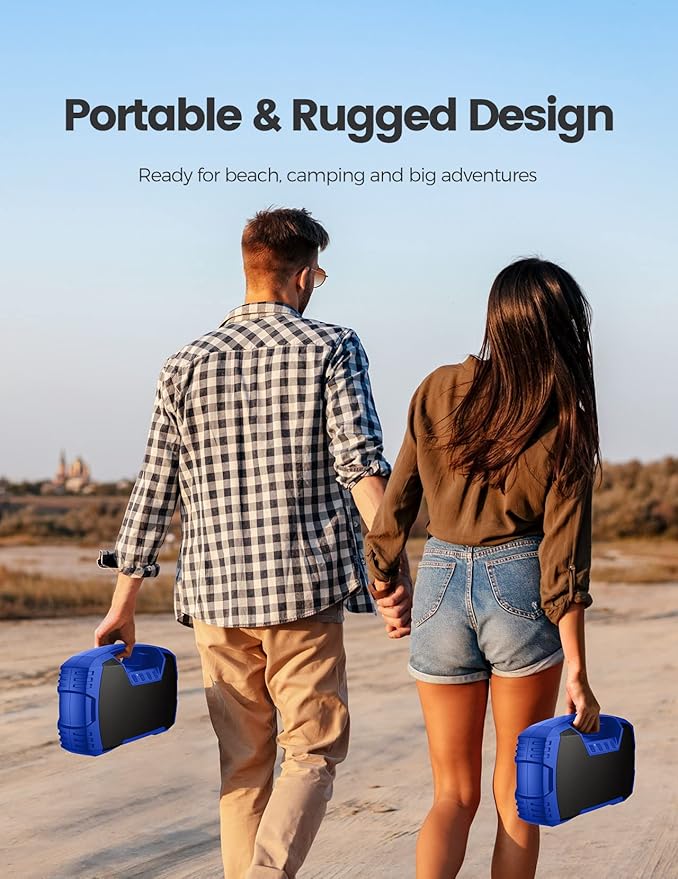 Houl Zallee IPX7 Waterproof Bluetooth Speaker, 40W (60W Peak) Portable Wireless Speakers, 32H Playtime, Stereo Loud Sound, Deep Bass, Bluetooth 5.0, Built-in Mic for Camping, Party, Gifts, Beach-Blue