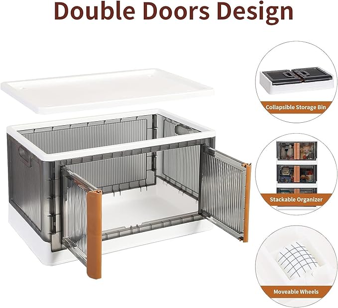 HAIXIN Storage Cabinet, 19 Gal Folding Storage Box, Stackable Cube Storage Organizer, White, 25.19 x 15.74 x 14.5 inches, 1 Pack