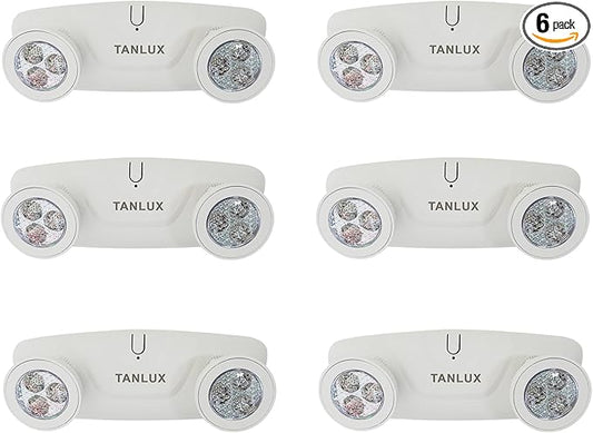 TANLUX LED Emergency Lights with Battery Backup - Two Head Adjustable Commercial Emergency Lights, UL Listed, Hardwired - 6 Pack (White)