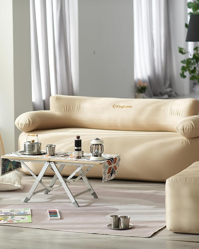 KingCamp Double Inflatable Couch with Electric Air Pump, 2-Person Camping Sofa with Eco PVC Liner, Footrest, Pegs, Repair Kit & Quick-Fill Pump for Outdoor, Tent, Travel