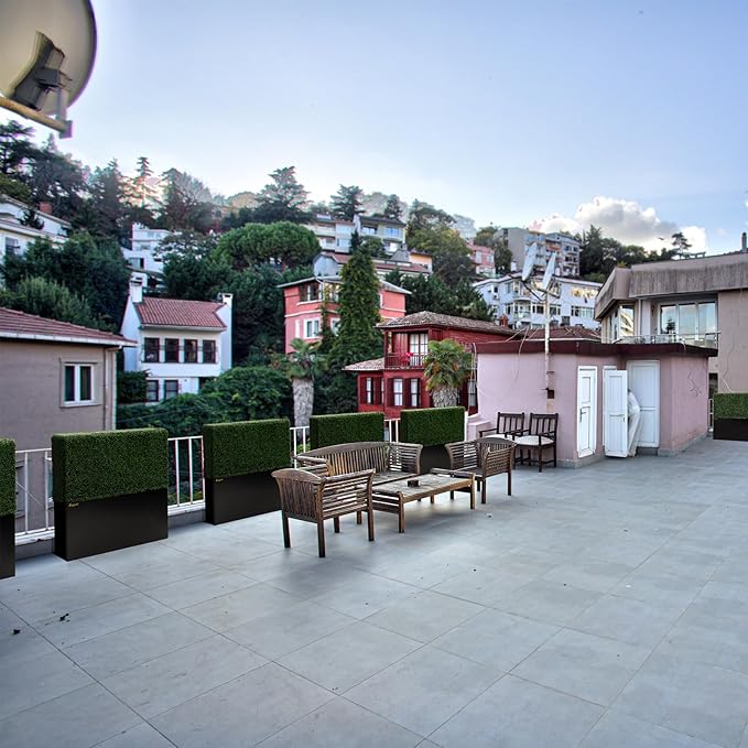 Artificial Hedge Wall, Boxwood Grass Panels with Planter, Fake Greenery Divider Fence for Outdoor Patio,50Lx48Hx14D