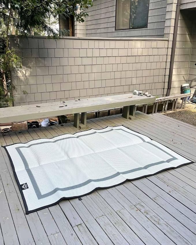 5x7 Solid Gray RV Patio Mat with Carry Bag – Extra Thick 5mm Recycled Poly Rug – Waterproof, Heavy-Duty, Reversible – Luxury Outdoor Mat for Camping, Beach (Gray with Carry Bag, 5'x7')