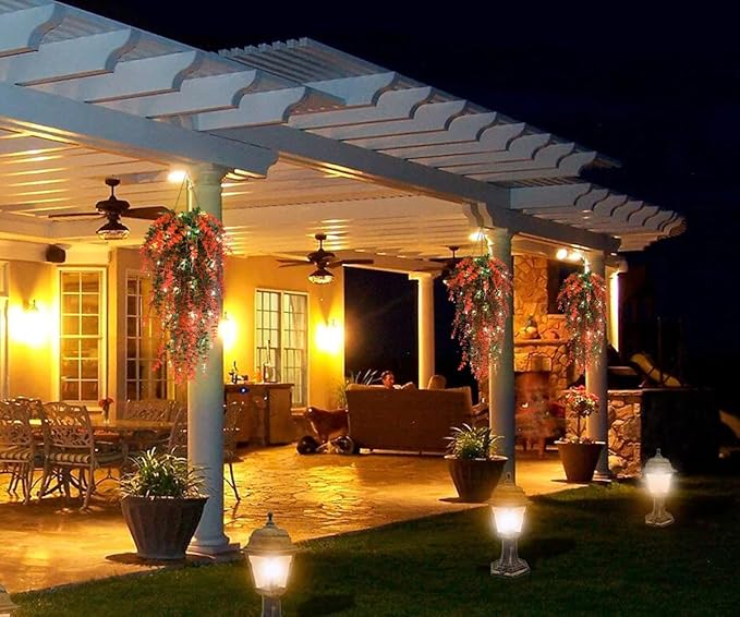 Hanging Decor Faux Plants Outdoor Artificial Hanging Plants Artificial Decor for Outdoors Plants Decor Faux Hanging Plants Fake Plants for Indoor Wall Room Backgarden Yard Front Door Decor(Orange)