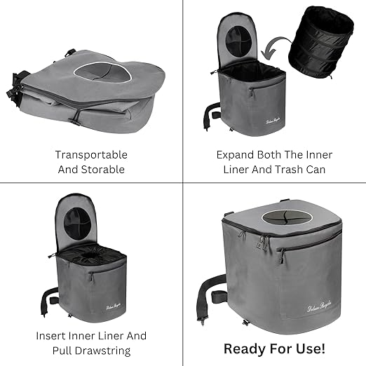 Portable Trash Can for Boating and Camping - Durable and Collapsible with Inner Bin - Kayak, Fishing, Beach, Hiking and Camping Essentials, Boat Accessories 8 Gallon Trash Can (Grey)