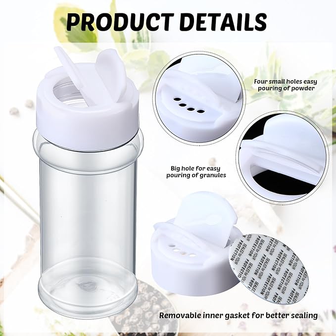 Eccliy 36 Pack 3 oz Clear Plastic Spice Jars with Label and Shaker Lids Empty Spice Bottles Seasoning Containers Seasoning Jars Shaker Condiment Pots for Pepper Herbs Powders (White)