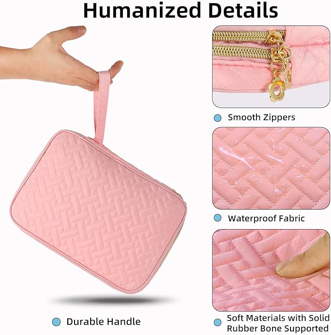 Electronics Organizer Travel Case, Charger Bag Cord Organizer Travel, All-in-One Cable Organizer Bag for Charger, Cords, Phone, Headphones, Flash Drive, SD Card (Pink, Large-Double Layer)