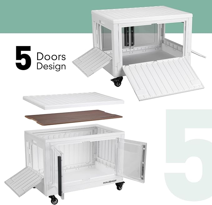 HAUSHOF Closet Organizers and Storage Bin, 3 Pack 22 Gal (88Qt) Plastic Stackable Storage Bins with Lids and Caster Wheel, Large Collapsible Folding Box, Blue and White