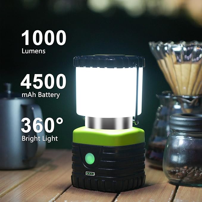 3PCS 6500K White Light LED Camping Lantern Rechargeable 1000LM, 4500mAh Power Bank, Flashlight for Hurricane Emergency, Hiking, IP44 Waterproof Lantern(Black)