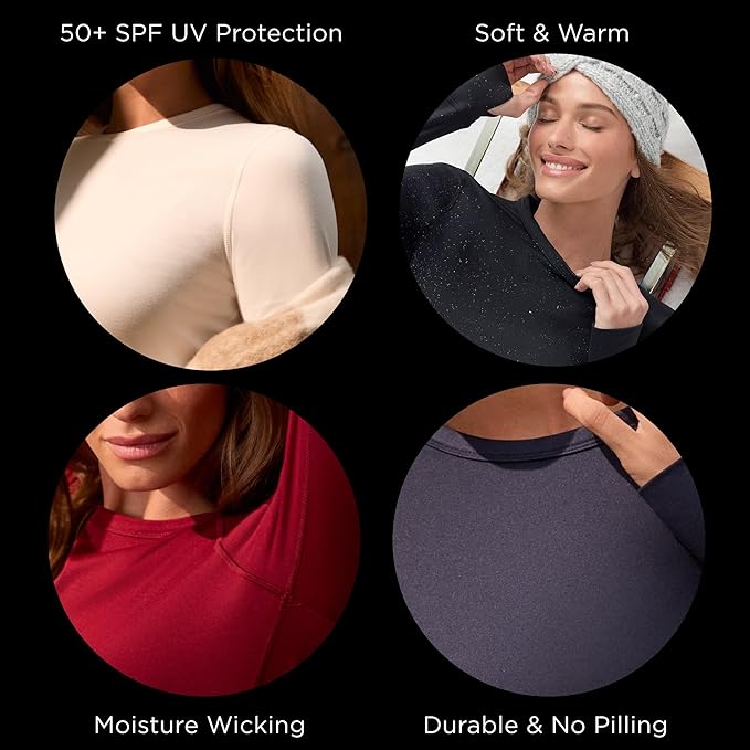 Cuddl Duds Womens Fleece Lined Thermal Base Layer Set – Long Sleeve Shirt & Leggings for Cold Weather – Lounge Set for Women