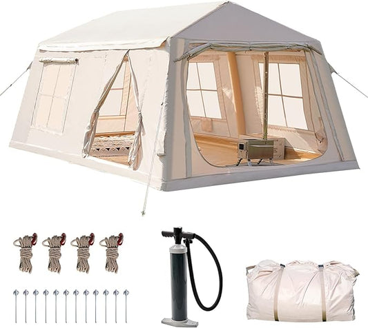 ABORON 2/6/8 Person Inflatable Camping Tent, Easy Setup Blow Up Tent with Hand Pump, PU3000mm Waterproof & Breathable 4 Season Glamping Tent for Outdoor Camping