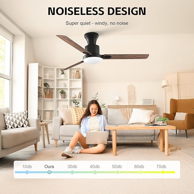 Obabala 60 Inch Ceiling Fan LED Light, Ultra-Quiet 6-Speed DC Motor, Remote & APP Smart Control, Indoor & Outdoor Fan for High Ceiling, Living Room