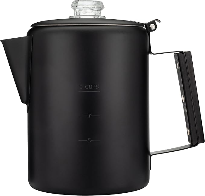 COLETTI Black Bozeman Percolator Coffee Pot — Camping Coffee Pot, Coffee Percolator Stovetop – America’s Sleekest Percolator – Pure Stainless Steel, NO Aluminum or Plastic (9 Cup)